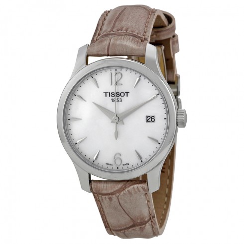 Tissot Tradition Mother of Pear Dial Grey Leather Ladies Watch T0632101711700 watches