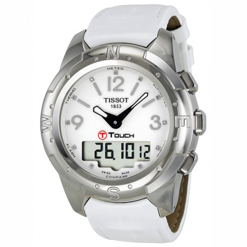 Tissot T-Touch II Titanium Diamond White Leather Ladies Watch T0472204601600 watches