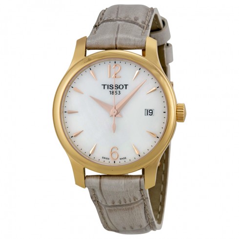 Tissot T-Trend Tradition Mother of Peal Grey Leather Ladies Watch T0632103711700 watches