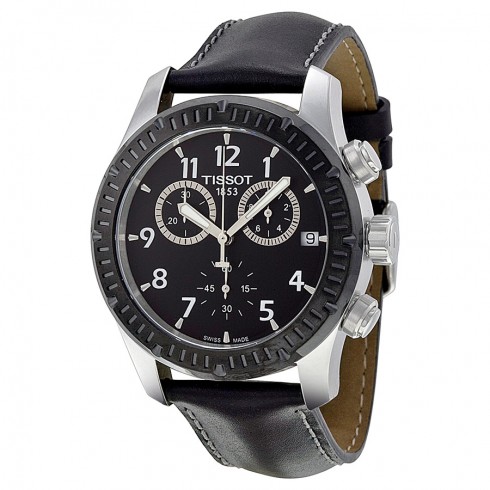 Tissot V8 Chronograph Black Dial Black Leather Men's Watch T0394172605700 watches