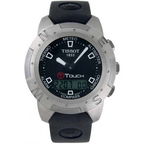Open Box - Tissot T-Touch Titanium Analog/Digital Multifunction Black Rubber Men's Watch T33.7.598.51 watches