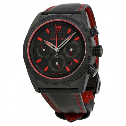 Tudor Fastrider Blackshield Chronograph Black Dial Black Leather Men's Watch 42000CR-BKLS watches