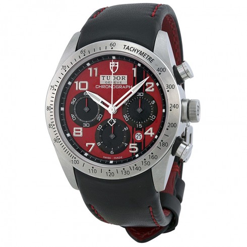 Tudor Fastrider Chronograph Red Dial Black Leather Watch 42000-RDABKLS watches