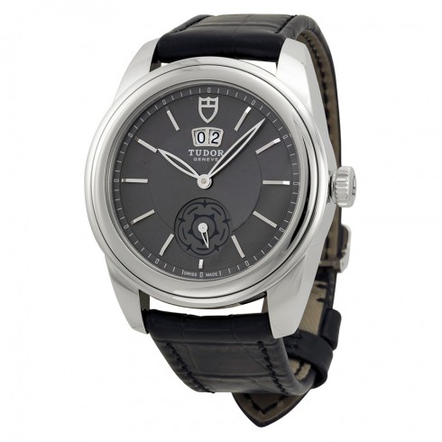 Tudor Glamour Mechanical Grey Dial Black Leather Watch 57000-GYBKL watches