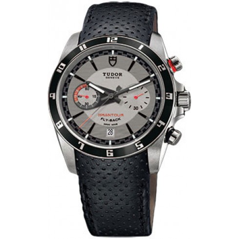 Tudor Grantour Silver Dial Chronograph Black Leather Men's Watch 20550N-SVMCPL watches