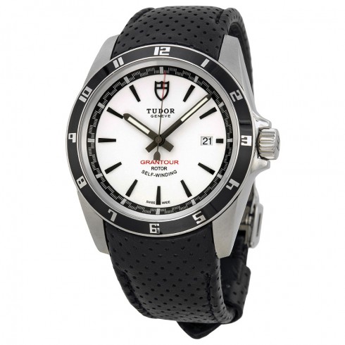 Tudor Grantour White Dial Black Microperforated Leather Men's Watch 20500N-WSBKMCPL watches