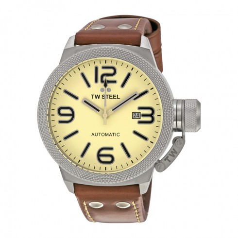TW Steel Canteen Automatic Beige Dial 45mm Light Brown Leather Men's Watch TWA952 watches