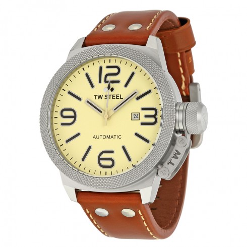 TW Steel Canteen Automatic Beige Dial 50mm Light Brown Leather Men's Watch TWA953 watches