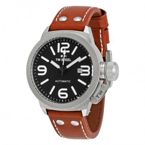 TW Steel Canteen Automatic Black Dial 45 MM Brown Leather Men's Watch TWA954 watches