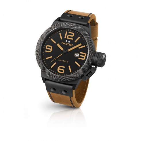 TW Steel Canteen Automatic Black Dial 50 MM Brown Leather Men's Watch CS45 watches