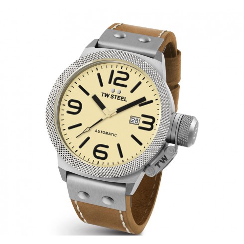 TW Steel Canteen Automatic Cream Dial 45 MM Brown Leather Men's Watch CS15 watches