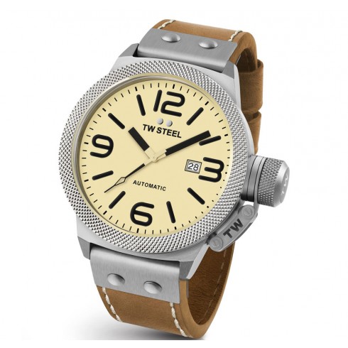 TW Steel Canteen Automatic Cream Dial 50 MM Brown Leather Men's Watch CS16 watches