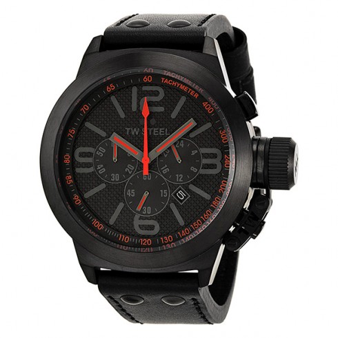TW Steel Canteen Black Dial Chronograph Black Leather Men's Watch TW902R watches