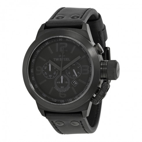 TW Steel Canteen Chronograph 45 MM Cool Black Dial Black Leather Men's Watch TW843 watches