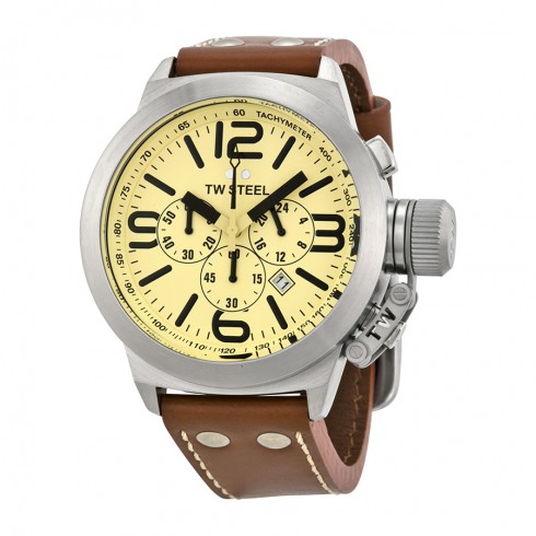 TW Steel Canteen Chronograph Cream Dial Brown Leather Men's Watch TW5 watches