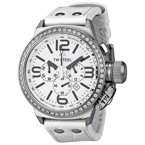 TW Steel Canteen Chronograph White Dial White Leather Unisex Watch TW10R watches