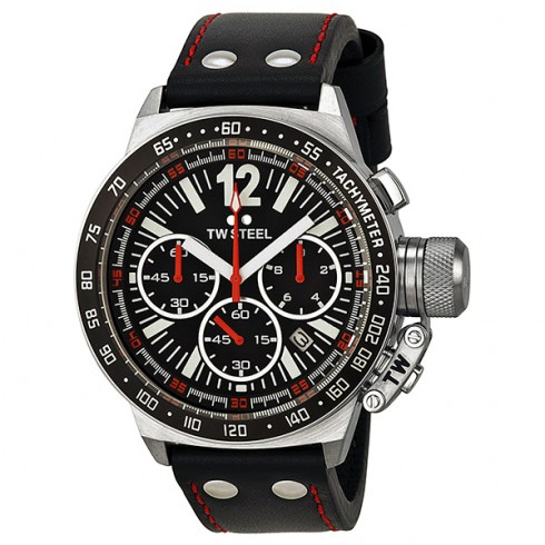 TW Steel CEO 45mm Chronograph Black Dial Black Leather Men's Watch CE1015R watches
