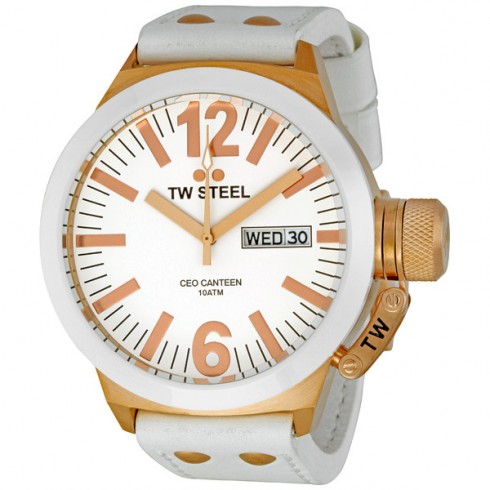 TW Steel CEO Canteen 45MM White Dial White Leather Strap Men's Watch CE1035 watches