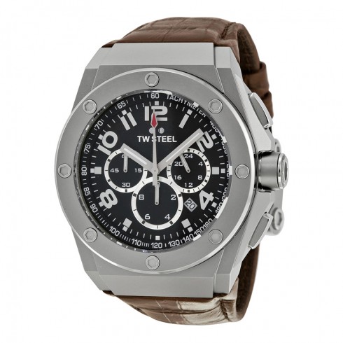 TW Steel CEO Tech 44 MM Black Dial Chronograph Brown Leather Unisex Watch CE4013 watches