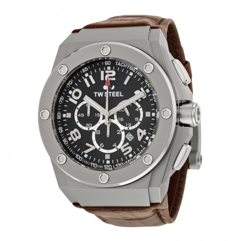 TW Steel CEO Tech 48 MM Black Dial Chronograph Brown Leather Men's Watch CE4014 watches