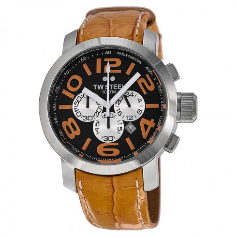 TW Steel Grandeur 45mm Black Dial Orange Leather Strap Chronograph Men's Watch TW52 watches