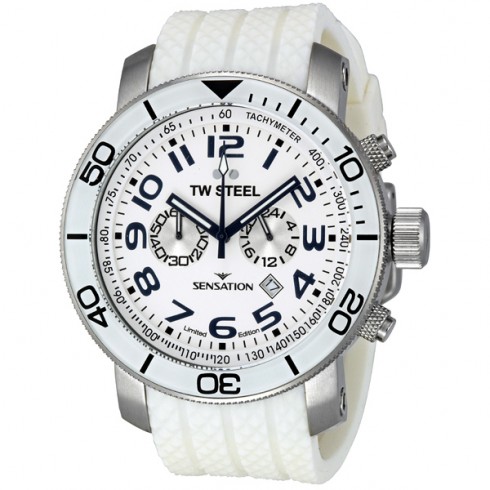 TW Steel Grandeur White Dial Chronograph White Rubber Men's Watch TW835 watches
