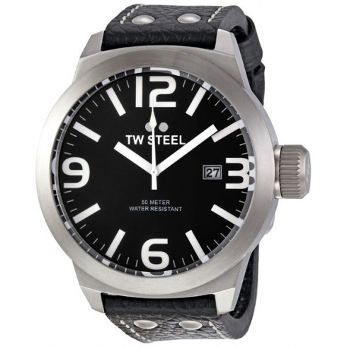 TW Steel Icon 50 MM Black Dial Black Leather Strap Men's Watch TW623 watches