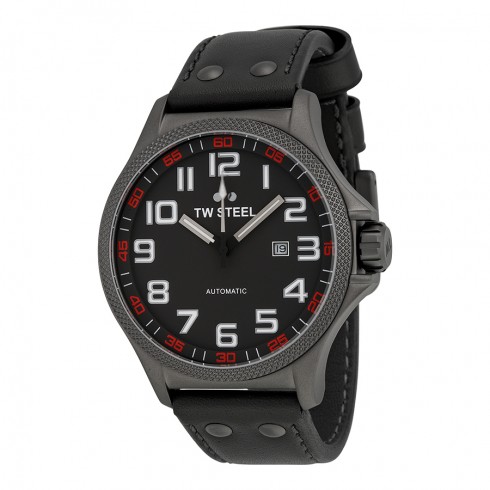 TW Steel Pilot Automatic Black Dial Black Leather Men's Watch TWA961 watches