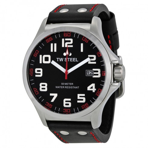 TW Steel Pilot Black and Red Dial Black Leather Men's Watch TW411 watches