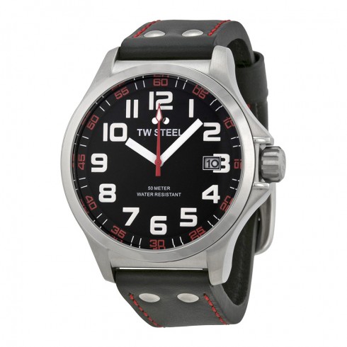 TW Steel Pilot Black Dial Black Leather Men's Watch TW410 watches