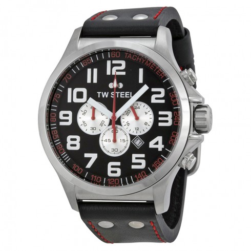 TW Steel Pilot Chronograph Stainless Steel Black Leather Men's Watch TW415 watches