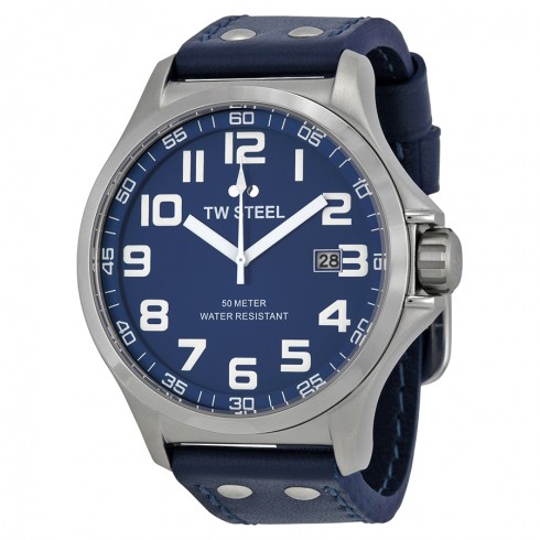 TW Steel Pilot Sunray Blue Dial Stainless Steel Blue Leather Men's Watch TW401 watches