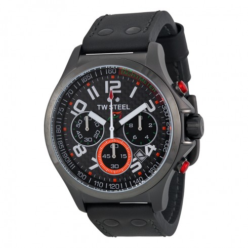 TW Steel Sahara Force India Chronograph Black Carbon Fiber Dial Grey Silicone Rubber Men's Watch TW430 watches