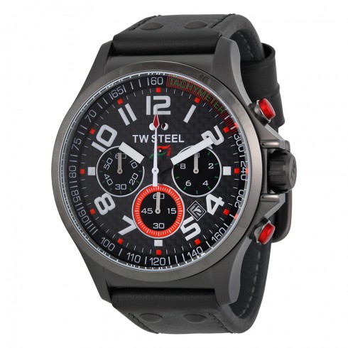 TW Steel Sahara Force India Chronograph Black Carbon Fiber Dial Grey Silicone Rubber Men's Watch TW431 watches