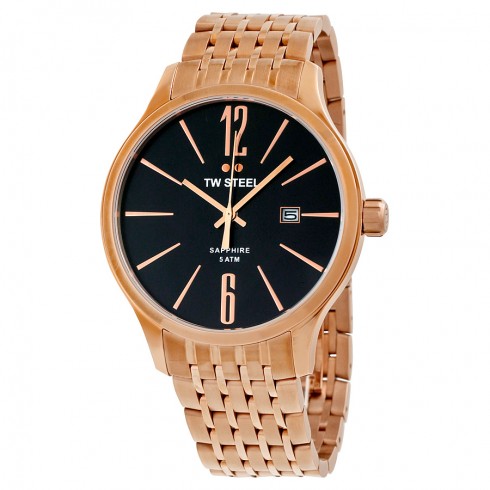 TW Steel Slim Line Black Dial Rose Gold-tone Stainless Steel Men's Watch TW1308 watches