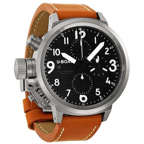 U Boat Black Dial Stainless Steel Orange Brown Leather Men's Watch 6249 watches