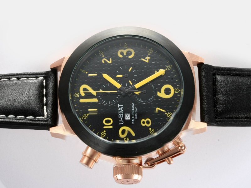 U-Boat Flightdeck 1758 52mm Black Dial Black Cow Leather Strap Watch watches