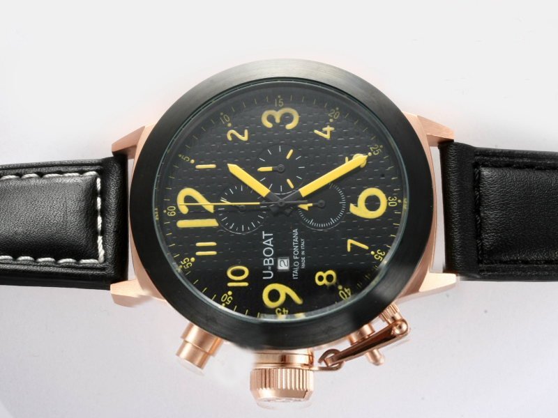 U-Boat Flightdeck 1758 Black Dial 52mm Black Ostrich Leather Strap Watch watches