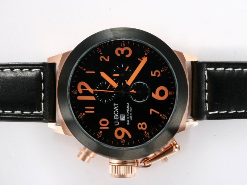 U-Boat Flightdeck 1758 Round Mens Black Ostrich Leather Strap Watch watches