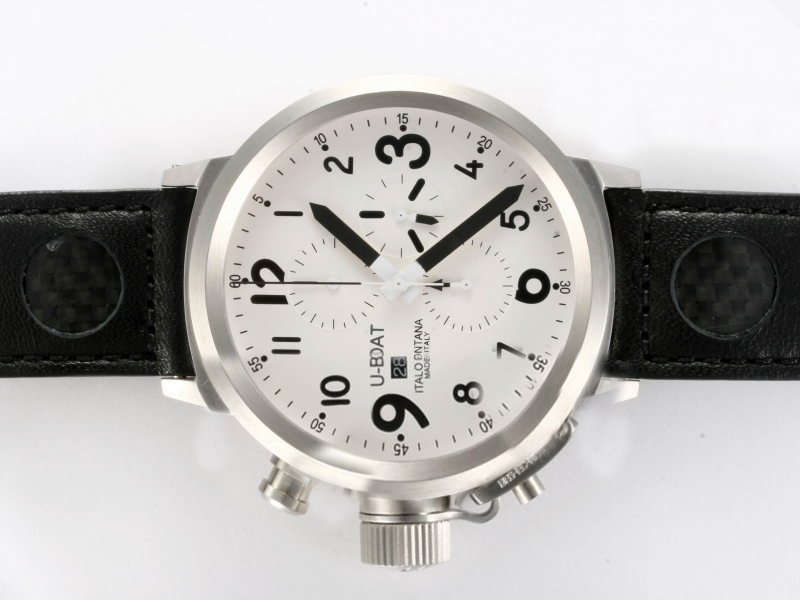 U-Boat Flightdeck 1838 Black Cow Leather Strap Stainless Steel Bezel White Dial Watch watches