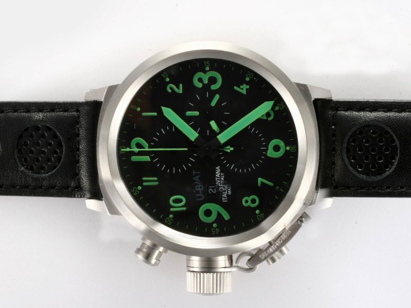 U-Boat Flightdeck 1838 Black Ostrich Leather Strap Black Dial Watch watches