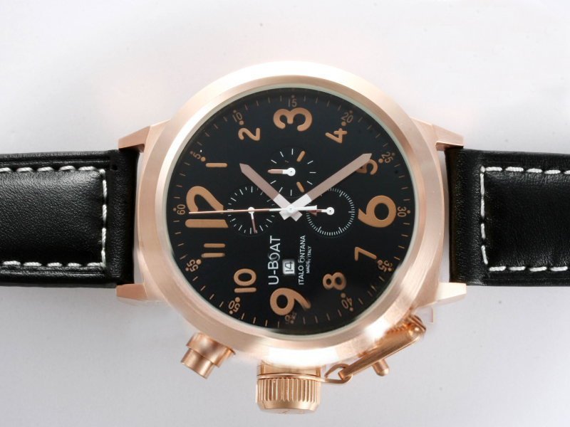 U-Boat Flightdeck 1838 Round Black Dial Black Ostrich Leather Strap Watch watches
