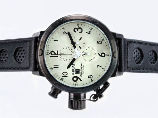 U-Boat Flightdeck 1840 Black Cow Leather Strap White Dial Watch watches