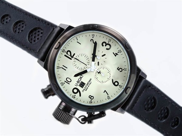 U-Boat Flightdeck 1931 Mens Black Crocodile Leather Strap Round Watch watches