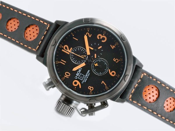 U-Boat Flightdeck 6254 Black Ostrich Leather Strap Black Dial 50mm Watch watches