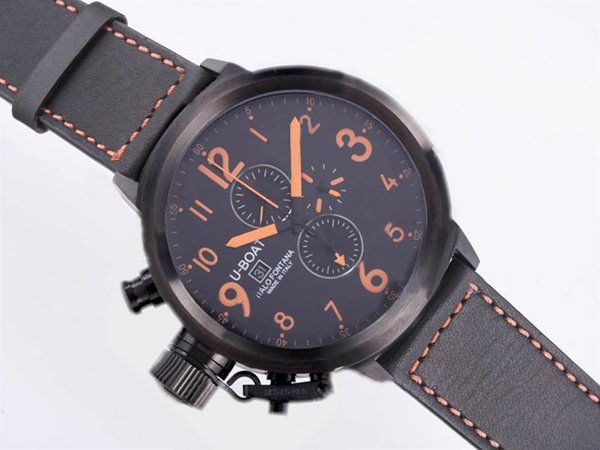 U-Boat Flightdeck 6254 Black Ostrich Leather Strap PVD Bezel Black Dial Watch watches