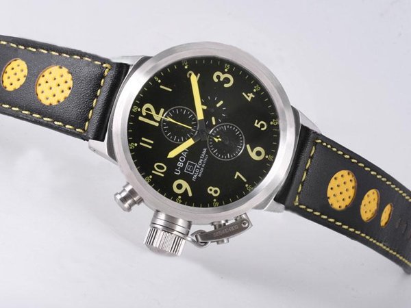 U-Boat Flightdeck 6254 Womens Round Black Crocodile Leather Strap Watch watches