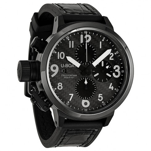 U Boat Flightdeck Black Carbon Fiber Black Leather Automatic Men's Watch 6204 watches