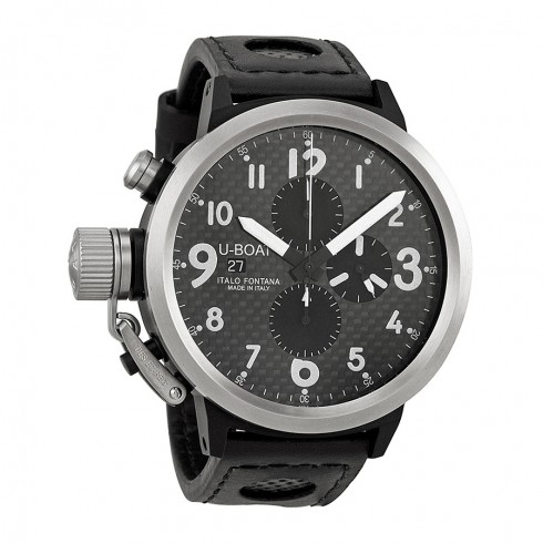U Boat Flightdeck Black Carbon Fiber Black Leather Men's Watch 6120 watches