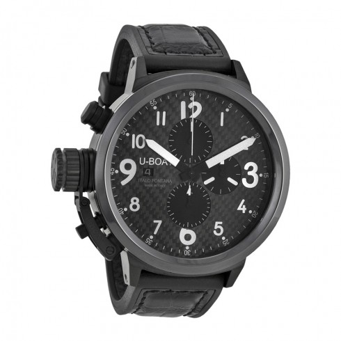U Boat Flightdeck Carbon Fiber Dial Black Leather Men's Watch 7118 watches